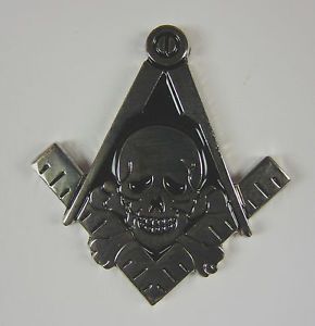 Masonic Square Compasses with Skull Bones Cut Out Lapel Pin Mason Freemason