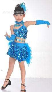 Girls Kids Jazz Latin Tango Samba Party Costume Dance Dress Skirt Glove Set