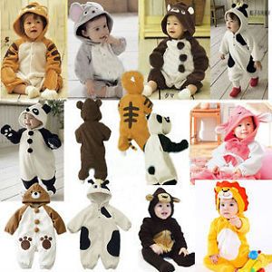 Infant Baby Tiger Cow Lion Bear Panda Mouse Animal Print Costume Dress Pajamas