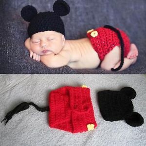 Newborn Baby Crochet Mickey Mouse Hat Diaper Cover Set Prop Photography Costume