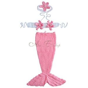 Little Mermaid Newborn Baby Girl Outfit Crochet Knit Tail Costume Photo Props