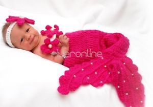 3pcs Newborn 12M Baby Girl Little Mermaid Outfit Crochet Knit Costume Photo Prop
