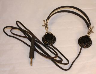 Vintage Ham Tube Radio Trimm Crystal Headset Headphones Bakelite Brass Plug