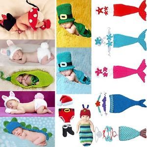 Newborn 12M Baby Girl Boy Animals Mermaid Crochet Knit Costume Outfit Photo Prop