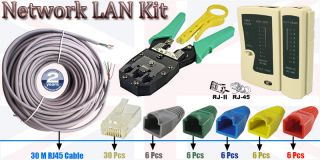 Network Ethernet LAN Cat5e RJ45 11 Cable Tester Crimper Tool Connector Boot Pack