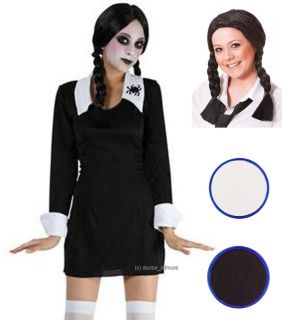 Creepy Scary Schoolgirl School Girl Halloween Fancy Dress Costume Wig Face Paint