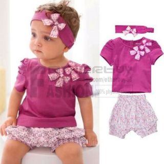3pcs Kid Toddler Baby Girls Infant Top Pant Headband Outfit Costume Cloth 6 24 M