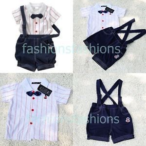 Smart Baby Boy Outfits Gentleman Costume Shirt Blue Shorts w Bow 6 24 Months