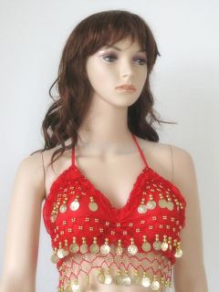 Colorful Sexy Folded Lace Coins Chiffon Belly Dance Costume Top Bra 32A to 36C