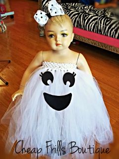 Baby Infant Toddler Girl Ghost Tutu Halloween Costume Dress Hair Bow 1 2T 3T 4T