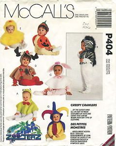 McCalls P404 Infant Toddler Hood Cape Animal Costumes Sewing Pattern