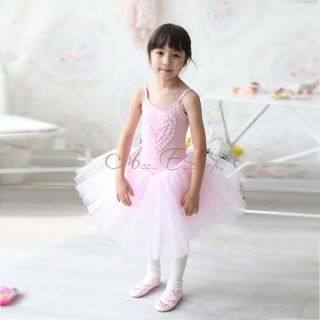 Pink Girl Rose Heart Party Wedding Flower Dress Ballet Dance Tutu Costume Sz 5 8
