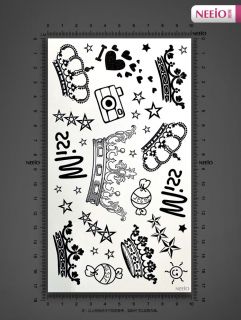 Temporary Tattoos Mix Classic Crown Heart Black and White Female Super Stars