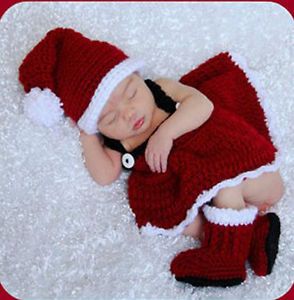 Newborn Baby Infant Christmas Knitted Crochet Costume Photo Photography Prop L90