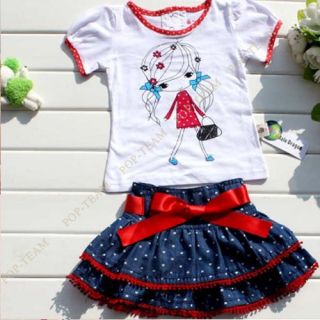 2pcs Baby Girl Kid T Shirt Top Skirt Petticoat Tutu Outfit Clothes Costume TYA6