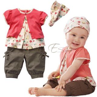 Girls Baby Top Pants Headband Summer Outfit Lovely 3pc Sets Costume 6 24 Months