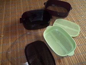 Vintage Tupperware Oval Stack Cooker Microwave Steamer Purple Lime Green 6 Piece