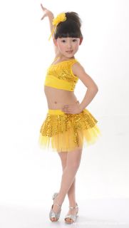 Girls Kids Jazz Latin Ballet Party Costume Dance Dress Skirt Headband Bracelet