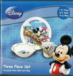 Disney Mickey Mouse “Roller Coaster Gang” 3 Piece Porcelain Dish Dinner Set