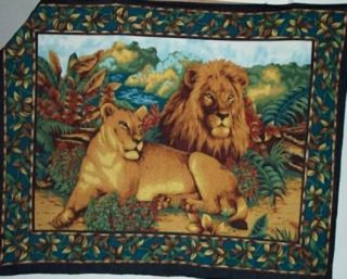 Lion Family Jungle Fleece Wall Hanging or Blanket Green