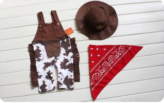 Baby Boy Girl Cowboy Western Costume Fancy Dress Outfit Scarf Hat Set 3 6 12 18M