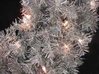 24" Pre Lit Retro Silver Laser Tinsel Christmas Wreath