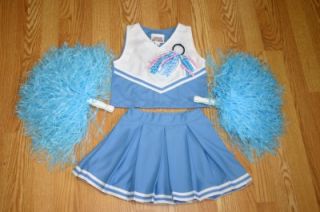 Cheerleader Outfit Costume Halloween Baby Blue Pom Poms Bow 6 Uniform Set 5 Pcs