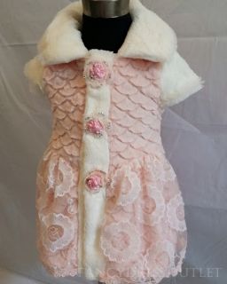 D101 Baby Girl Faux Fur Champagne White Pageant Flower Dress Coat Costume 2 3T M