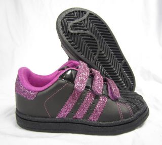 Adidas Superstar 2 Black Purple Leather Baby Toddler Girls Shoes Size 6