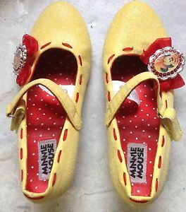 Disney Minnie Mouse Yellow w Red Girl's Sparkle Dress Up Costume Shoes Size 2 3