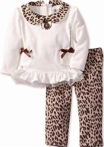 New Baby Girls "Ivory Brown Leopard" Size 12M Top Legging Pant Clothes