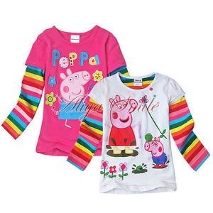 Peppa Pig Baby Girl Top T Shirt Toddler Kid Rainbow Stripe Sleeve Clothing 12M 6