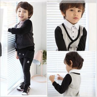 New Baby Toddler Boys Kid Clothes Leather Poloneck Long Sleeve Shirts Size 2 7Y