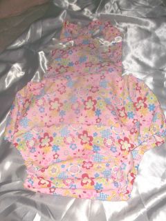Adult Baby Sissy Romper Suit Pink Multi Flowers Bib Top Bows 30 45 Waist