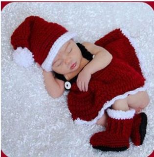 Newborn Baby Infant Christmas Knitted Crochet Costume Photo Photography Prop