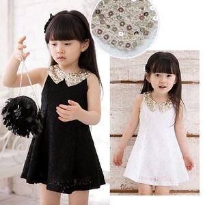Girls Kids Princess Elegant Party Lace Bow Dress Clothes Child Baby 2 9Y TYD5