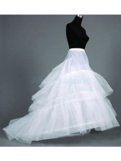 Elegant Ladies' White Petticoat 2 Hoop 3 Layer Wedding Dress Train Crinoline New