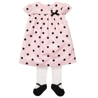 Carter's Girls 2 Piece Polka Dot Dress with Bow and Knit Tights Set zNI