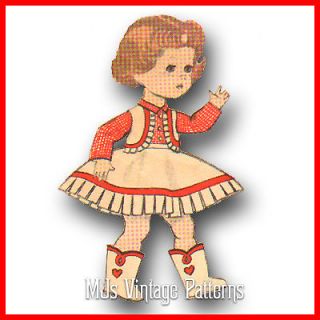 Vtg Doll Clothes Pattern Cowgirl Dress 10" 11" Tiny Terri Lee Littlest Angel