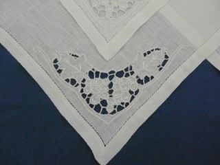 Vtg White Linen Hand Embroider Cutwork Luncheontablecloth 52x66 Napkins Fruit