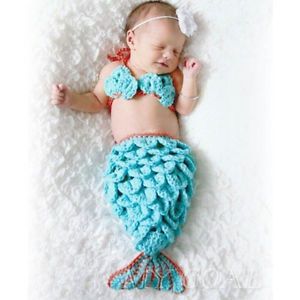 Mermaid Baby Knit Costume Photography Crochet Beanie Hat Cap Newborn Prop 0 8M