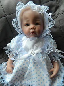 Blue Spot Dress Bonnet Baby Girl 18 20" Reborn Doll Clothes Wedding