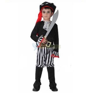 Design Polyester Pirates Halloween Costume for Children Black White Y 56