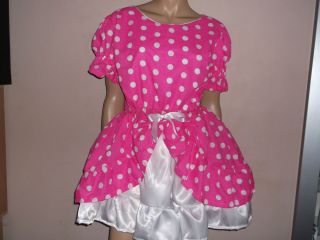 Adult Baby Sissy Pink White Spotty Dress 48" Pretty Double Layer Frilly Hem