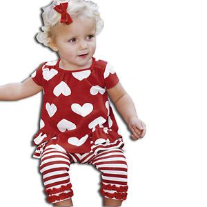 2pcs Cotton Red Outfit Clothes New Baby Girl Top Pant Trousers 12 24 Month YJ