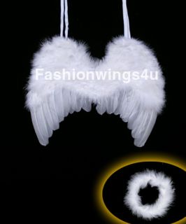6 12mo Baby Tots White Costume Feather Angel Wings Free Halo Bonus Photo Frame