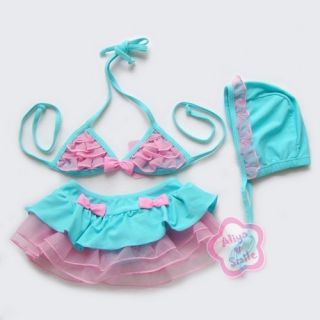 3pc Tutu Bikini Girls Swimsuit Kids Swimwear Bathing Suit Sz 2T 3T 4T 5T