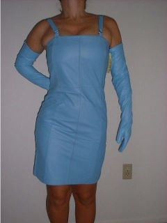 Newport News Styleworks Sky Baby Blue Leather Spaghetti Strap Dress