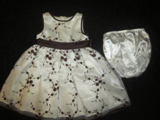 Bonnie Baby Dress Girl Sz 24M Off White Brown Embroidered Floral Fancy Portrait