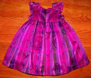 Girls Cherokee Dark Pink Purple Plaid Short Sleeve Ruffles Dress 12 Months